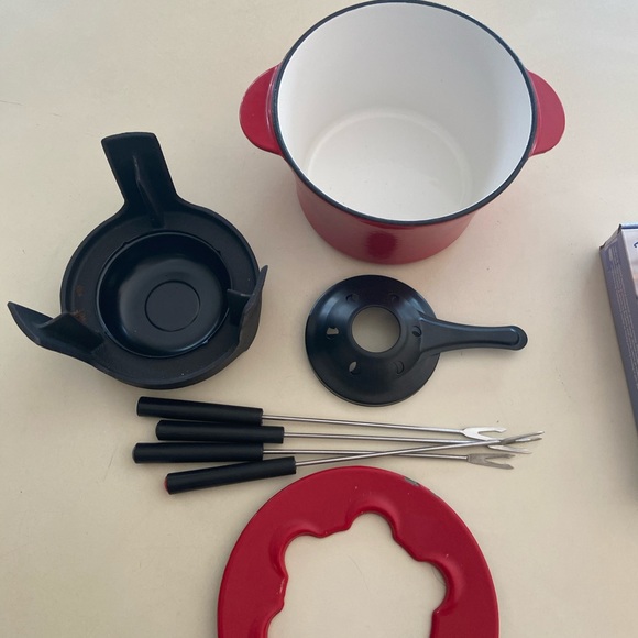 Crate&Barrel Kitchen Crate Barrel Fondue Set Red Cast Iron W Recipe